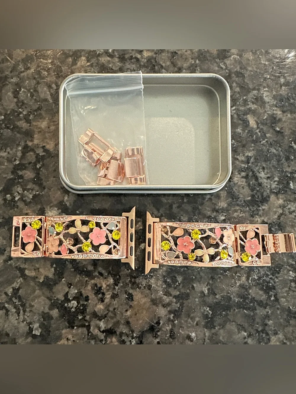 Rose Gold Floral Crystal Apple Watch Band 42/44/45/46/49mm series 11/10/9/8/7